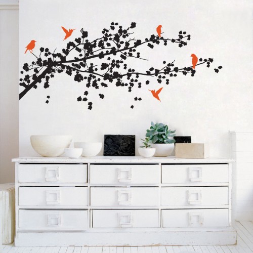 Cherry Blossom Branch with Birds Vinyl Wall Art Decal 